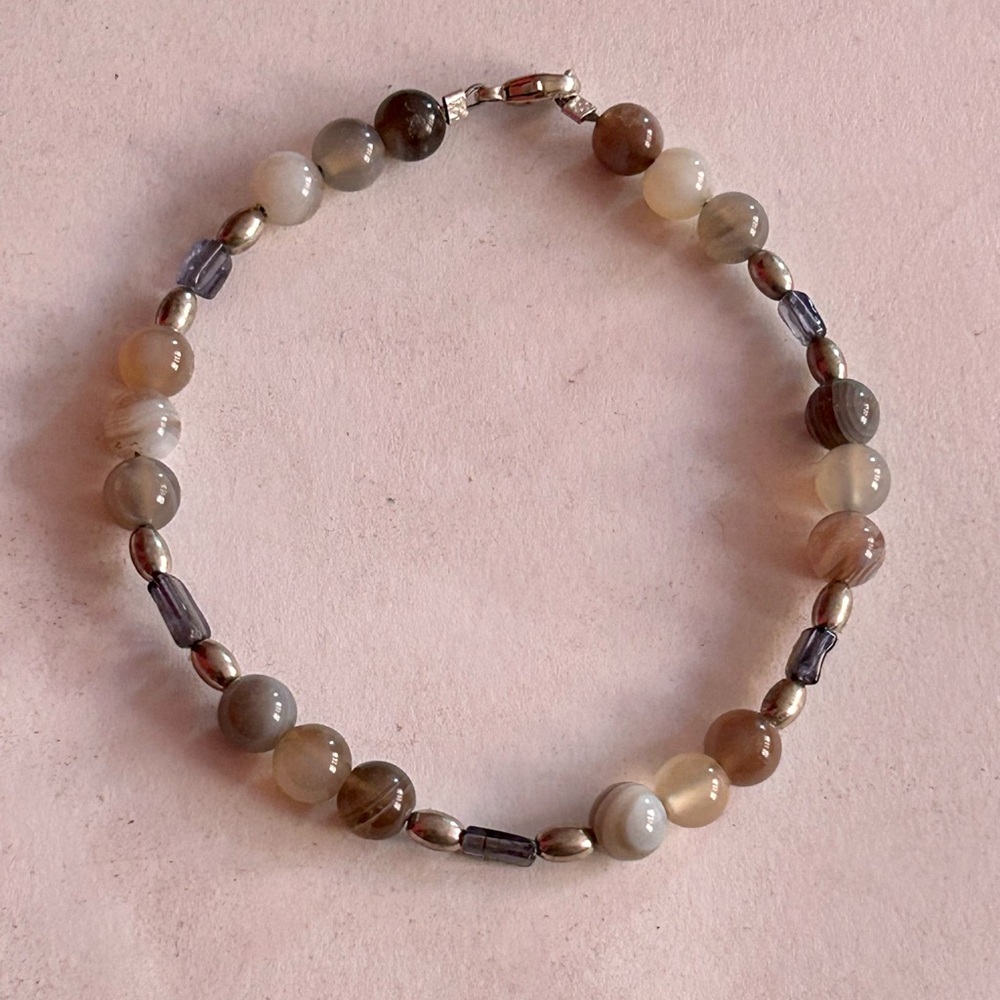 Agate, Iolite and Silver Handmade Bracelet